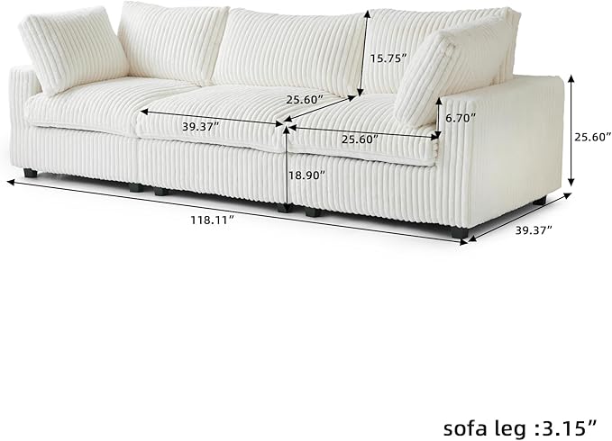 JACH 118" Sectional Couches, Convertable Modular Sofa for Living Room, Modern Deep Seat Couch, Sofa Covers Washable, Minimalist Plush Sofas for Living Room, Apartment, Beige