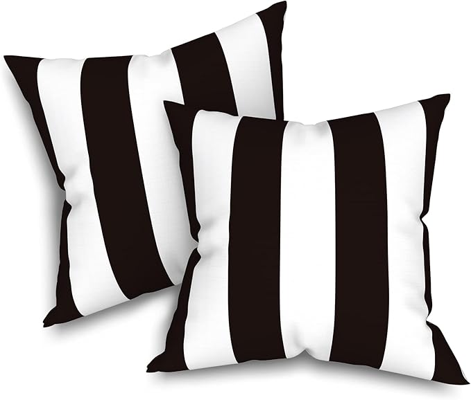 Pack of 2 Patio Throw Pillow Covers ONLY, Water Repellent Cushion Cases 20x20 Inch, Square Pillowcases for Outdoor Couch Decoration, Cabana Black