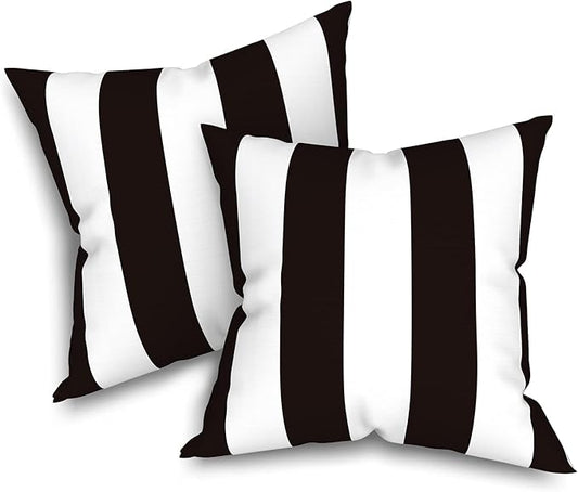 Outdoor Throw Pillows with Inners, All Weather Patio Pillows Set of 2, Square Pillows Decorative for Home Garden Furniture, 20x20 Inch, Cabana Black