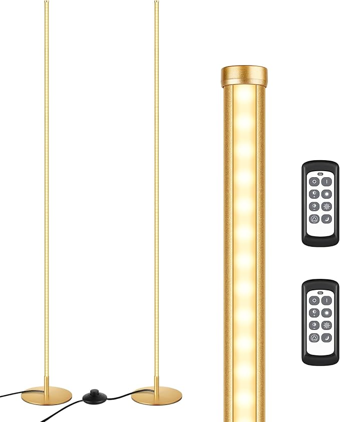 EDISHINE LED Corner Floor Lamp, Set of 2, Dimmable, Adjustable Standing Light, 7 Color Temperature 3000-6000K, Modern Minimalist Floor Lamp for Bedroom, Living Room, Office, Gold