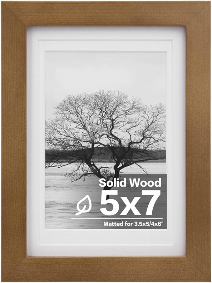 Egofine 5x7 Picture Frame Made of Solid Wood with Plexiglass, Display Pictures 3.5x5/4x6 with Mat or 5x7 Without Mat, for Table Top and Wall Mounting Photo Frame, Light Brown