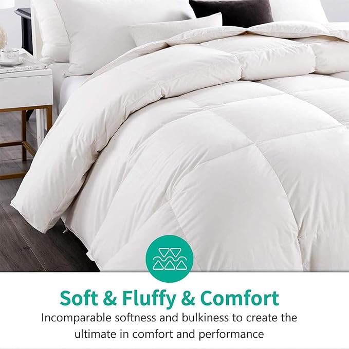 APSMILE Lightweight Down Feather Fibers Comforter California King, Cooling Down Feather Fibers Duvet for Warm Weather -100% Organic Cotton Cover, Summer Duvet (Ivory White, 104x96)
