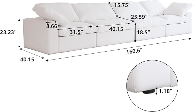 JACH 4-Seater Modular Sectional Couches, Modern Convertible Sofas, Cloud Couch, Cushion Covers Removable, Comfy Sectional Sofa for Living Room Bedroom Apartment (White)