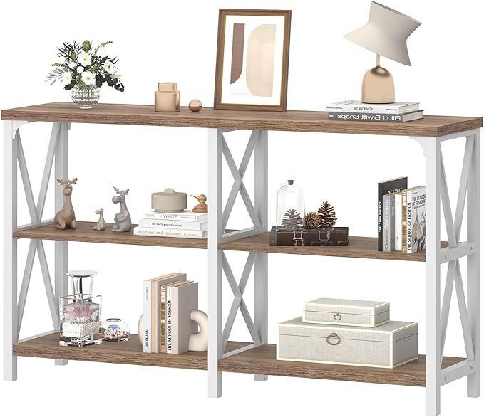 IBF Farmhouse Entryway Table, Wood TV Console Table, Rustic Metal Sofa Table, Industrial Hallway Tables with Storage Shelves, Modern Foyer Tables for Front Entry Way, White and Rustic Oak, 47 Inch