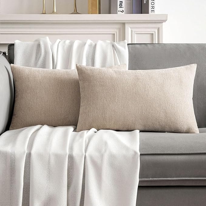 MIULEE Pack of 2 Beige Decorative Pillow Covers 12x20 Inch Soft Chenille Couch Throw Pillows Farmhouse Cushion Covers for Home Decor Sofa Bedroom Living Room