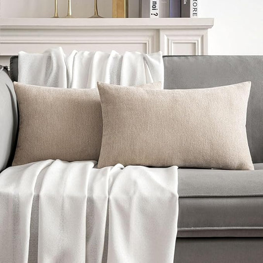 MIULEE Pack of 2 Beige Decorative Pillow Covers 12x20 Inch Soft Chenille Couch Throw Pillows Farmhouse Cushion Covers for Home Decor Sofa Bedroom Living Room