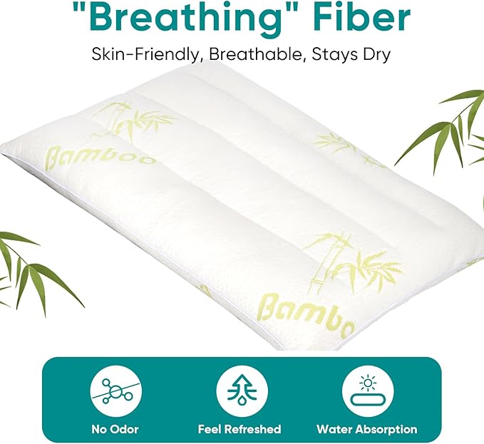 MINUPWELL Ultra Thin Pillows, Flat Pillows for Sleeping Thin, 7D High Support 2.5 inch Height Slim Bed Pillows for Stomach Sleeper, Standard Size -18x36 in - Rayon Derived from Bamboo