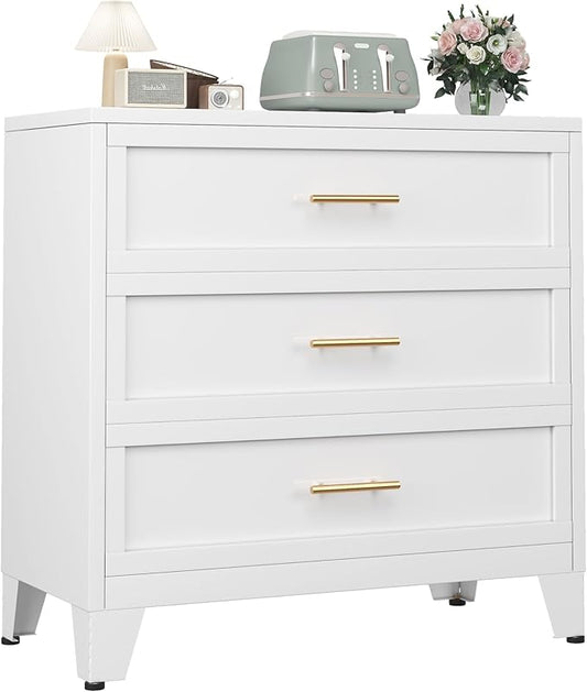 Metal Dresser for Bedroom 3 Drawers Dresser Metal Storage Organizer,34.25" H Black Drawer Chest, Closet Organizers for Living Room, Hallway, Closet