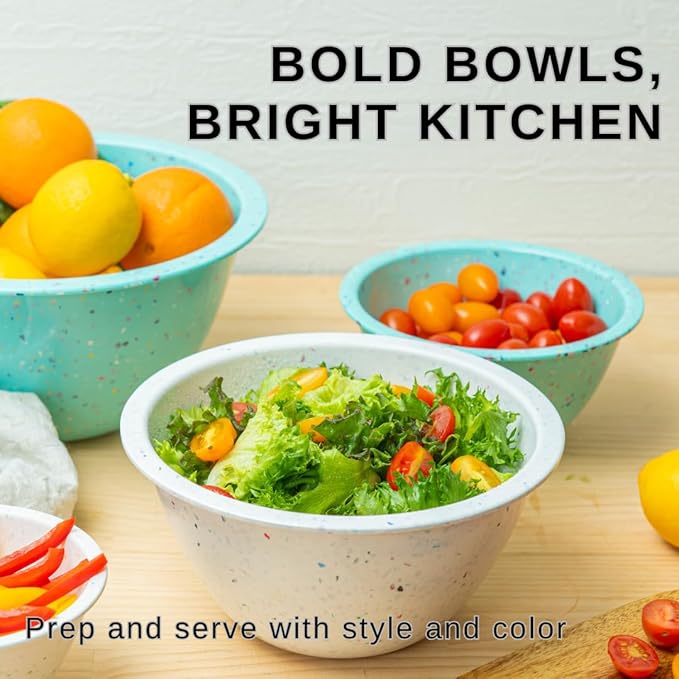 Confetti Nesting Mixing Bowls Set - 4-Piece Colorful Kitchen Bowls (18oz, 1.25QT, 2.5QT, 4QT) - BPA-Free, Dishwasher Safe, Space-Saving Design Eggshell Color