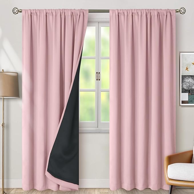 BGment Full Blackout Curtains with Thermal Insulation Liner Curtains 84 Inches Long, Rod Pocket and Back Tab Double Layer Room Darkening Window Curtain for Bedroom(52 x 84 Inch, 2 Panels, Pink)