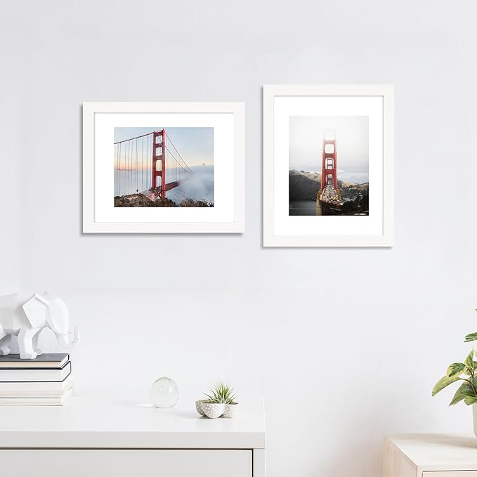 11x14 Picture Frame Set of 4, High Definition Real Glass, Display Pictures 8x10 with Mat or 11x14 Without Mat, Gallery Wall Hanging Photo Frames, White