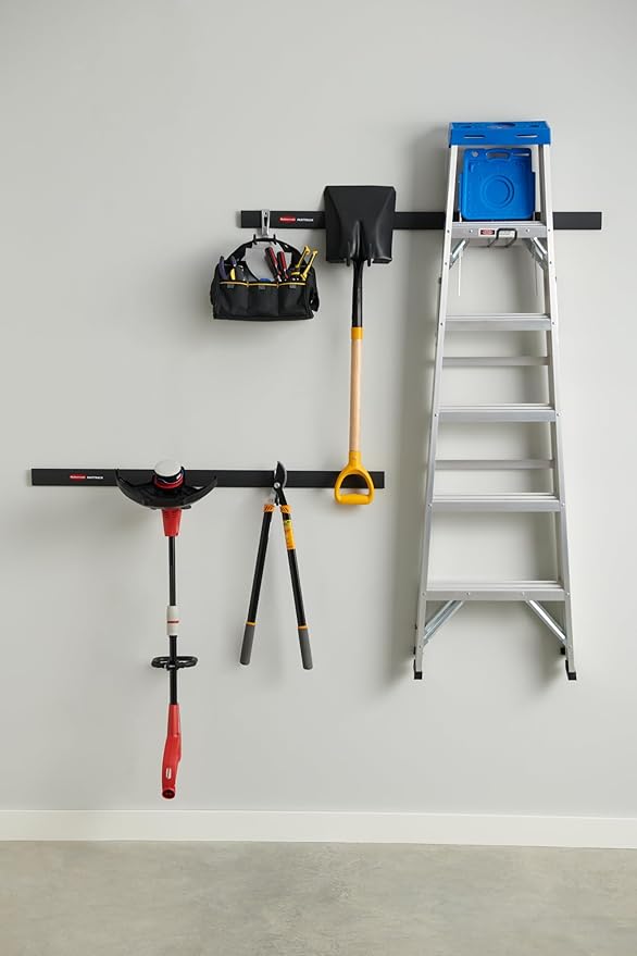 Rubbermaid Fasttrack Garage Storage Utility Hooks 7 Piece Black All in One Rail Hook Kit and Tool Organizer Heavy Duty for Home/Garage/Shed/Garden