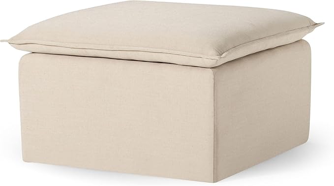 Maven Lane Claude Large Square Rustic Upholstered Ottoman, Cushioned Footrest for Living Room Couch, Chair, or Dorm Room in Taupe Fabric Upholstery