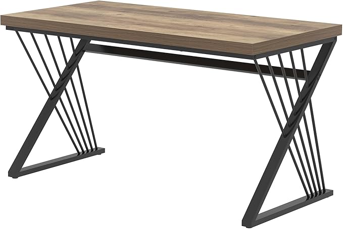 FOLUBAN Computer Desk, Modern Home Office Desk, Industrial Wood and Metal Study Writing Work PC Table for Bedroom Living Room, Rustic Oak, 47 Inch