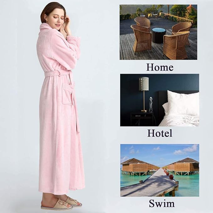 Hellomamma Long Bath Robe for Womens Plush Soft Fleece Bathrobes Nightgown Ladies Pajamas Sleepwear Housecoat