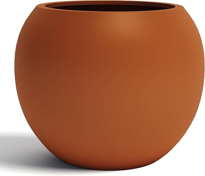 DTY Signature Mount Sherman Modern Indoor Outdoor Fiberstone Sphere Planter, Durable Round Garden Pot, Weather Resistant, Drainage Hole & Rubber Plug, Planter for Christmas Tree - Large, Terracotta