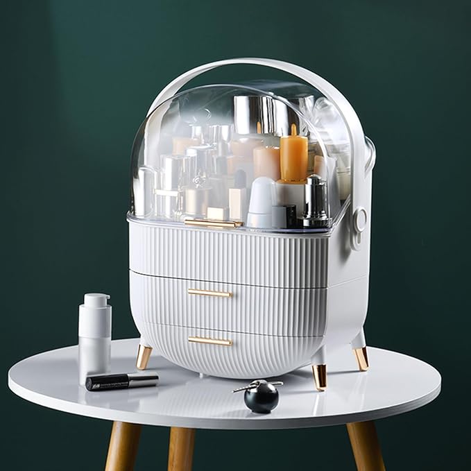 Ergocar Cosmetics Organizer Make Up Case Dustproof Cosmetic Storage Box, Cosmetics Skin Care Products Multi-Function Jewelry Organizer Case - white-1