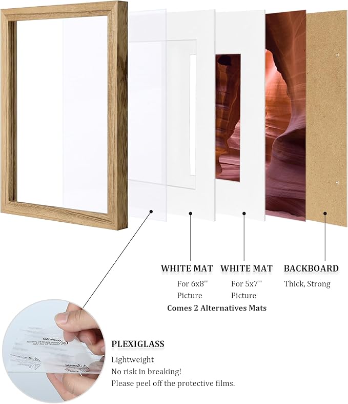 Egofine 9x12 Picture Frame Made of Solid Wood Covered by Plexiglass, Wood Frame for Pictures 5x7/6x8 with Mat or 9x12 without Mat, Tabletop and Wall Mounting Display, Carbonized Brown