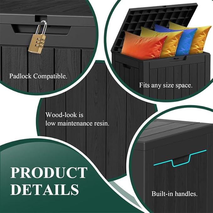 30 GallonOutdoor Storage Box,Resin Deck Boxes Waterproof, IndoorOutdoor Bin for Package Delivery, Patio Cushions, Gardening Tools, Lockable, UV Resistant