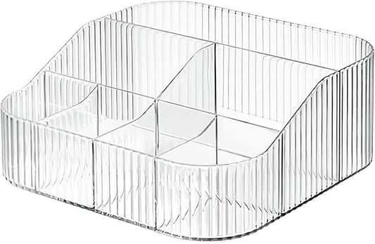 DASITON Large Capacity Makeup Brush Holder,8 Slot Makeup Brush Cup,Vintage striped Make Up Brush Holder,for Vanity Decor,Bathroom Countertops,Desk Storage Container,Cosmetic Display cases(Clear-XL)