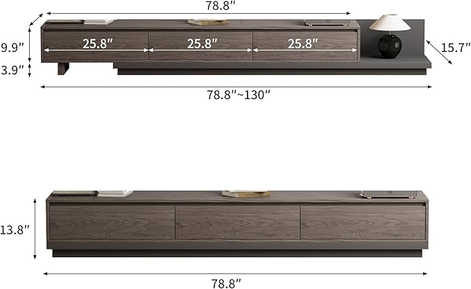 Adjustable TV Stand with 3 Drawers - Mid-Century Modern Extendable Entertainment Center for Living Room or Bedroom(78.7–130"), Stylish Black Walnut Media Console