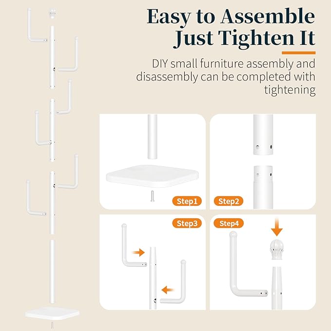 Yoobure Coat Rack Freestanding with Natural Marble Base - Cactus Coat Tree with 6 L-shaped Hooks, Heavy Duty Coat Hanger Stand, Metal Coat Rack Stand for Entryway, Hall Tree for Jacket/Hat/Clothes/Bag