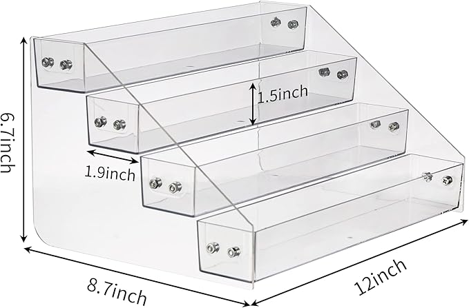 Acrylic Spice Rack, Tiered Spice Rack Shelf Seasoning Organizer for Countertop, Cabinet, Pantry, Kitchen Storage - 4 Tier