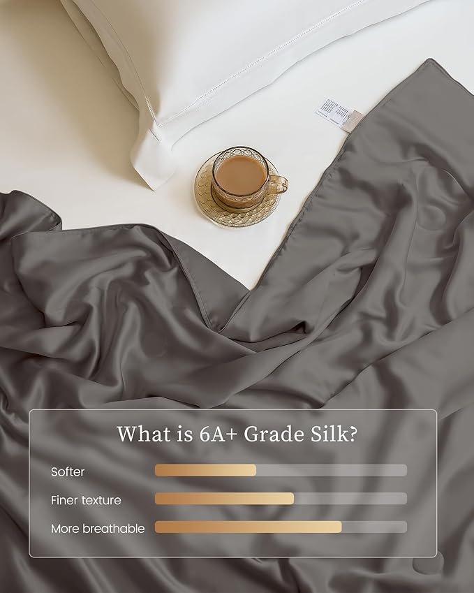 THXSILK Silk Blanket, 100% Muberrry Silk Cooling Throw, Soft and Lightweight Blanket for Bedroom, Sofa, Travel, All-Season (Charcoal, 53"x70")