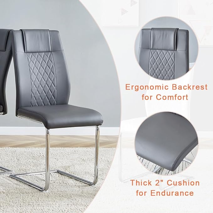 Dining Table Set for 6, Kitchen Table Chairs Set of 6, Modern Dining Room Set 63'' Faux Marble Dinner Table PU Leather Upholstered Chairs for Kitchen