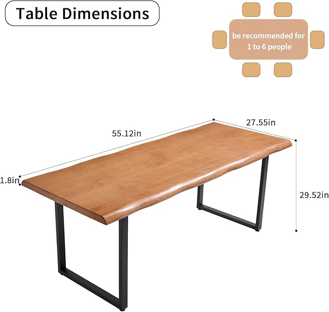 Stylish Solid Wood Office Desk with Sturdy Metal Base - Durable Multi-Size Executive Computer & Dining Table - Perfect for Home Office & Work Environments (Brown, 55.12in)