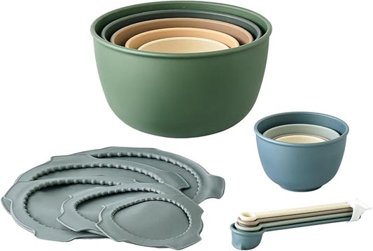 Bamboozle Astrik Mega Baking Bundle| 5 Piece Mixing Bowl Set | Measuring Cups and Spoons | Silicone Lid Set | Cooking and Meal Prep | Dishwasher Safe | Microwave Safe | Alpine Forest
