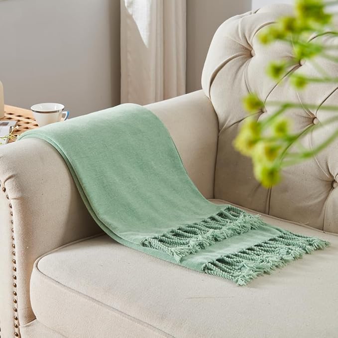 Lunarose Chenille Throw Blanket for Couch | Soft Cozy Lightweight Decorative Blankets Throws for Sofa Chair Bed Picni Beach | All Seasons Suitable (Sage Green, 50''×60‘’)