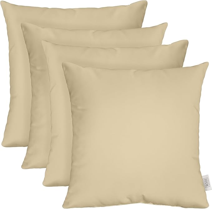 RSH DECOR: Sunbrella Square Throw Pillows Set of 4 | 17" x 17" | Water and Fade-Resistant Performance Fabric | Outdoor Pillow Covers with Down-Alternative Inserts | Canvas Antique Beige