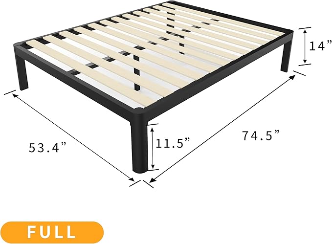 MAF 14 Inch Full Size Platform Bed Frames with Wooden Slats, Black 3500 Lbs Heavy Duty Metal Bed Frame with Anti-Collision Round Legs, No Box Spring Needed, Easy Assembly