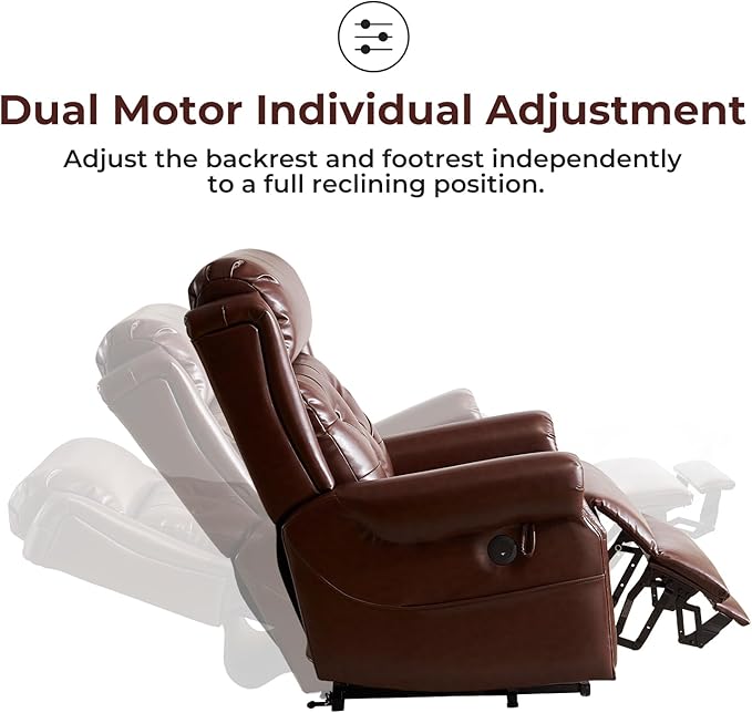 Power Lift Recliner Chair for Elderly with Adjustable Headrest,Electric Lift Chair with Massage and Heat, Lay Flat Recliner for Big and Tall,Brown