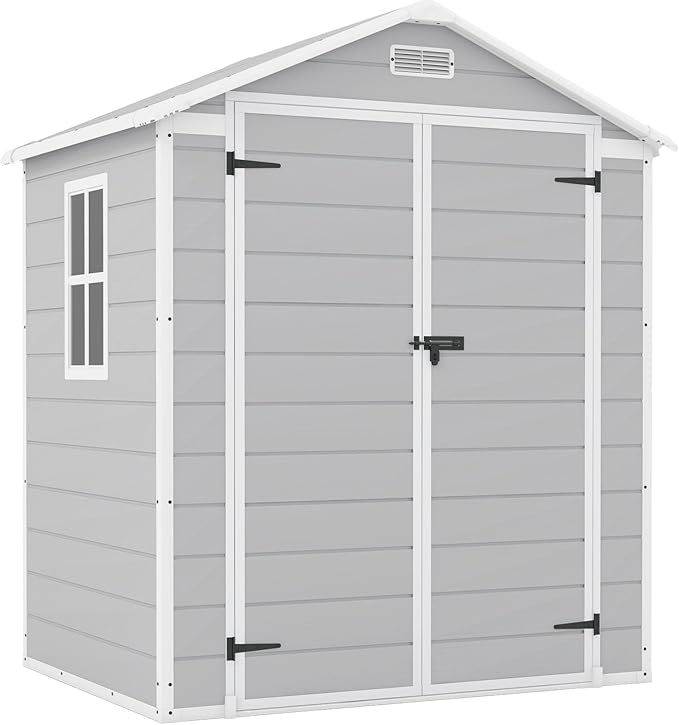 Patiowell 6x4 FT Plastic Outdoor Storage Shed, Resin Shed Perfect to Store Patio Furniture, GardenTools Bike Accessories, Beach Chairs and Lawn Mower,Light Grey