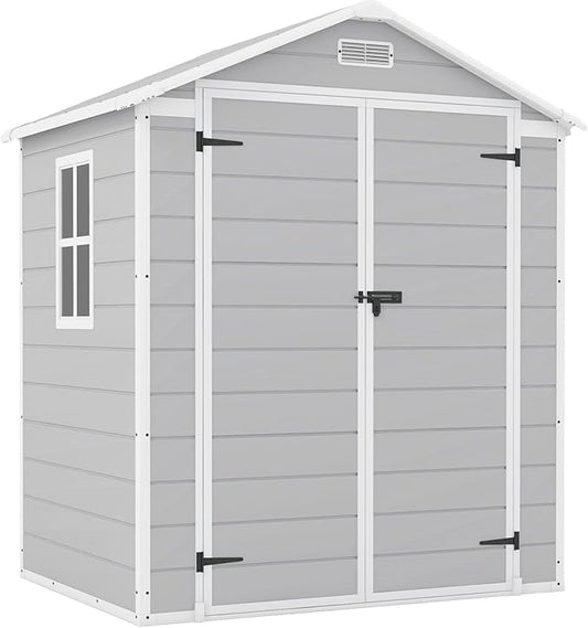 Patiowell 6x4 FT Plastic Outdoor Storage Shed, Resin Shed Perfect to Store Patio Furniture, GardenTools Bike Accessories, Beach Chairs and Lawn Mower,Light Grey