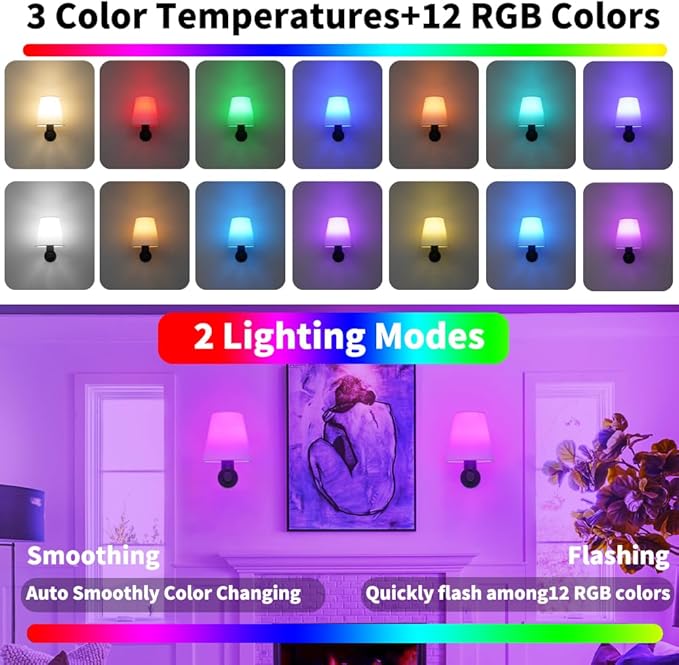 Battery Operated Wall Sconce Set of Two, Black Wireless Sconces Wall Lighting with Fabric, Battery Sconces Wall Decor with Remote Control, Dimmable Wall Light for Bedroom Living Room, Bulb Included