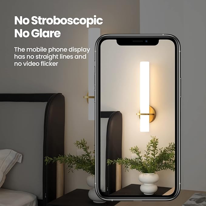 Gold Wall Sconces Set of Two - 18 inch Dimmable Modern Sconces Wall Lighting 18W 3000K LED Wall Lights Acrylic Lampshade Hardwired Wall Light Fixtures for Living Room Bedroom Bathroom Hallway