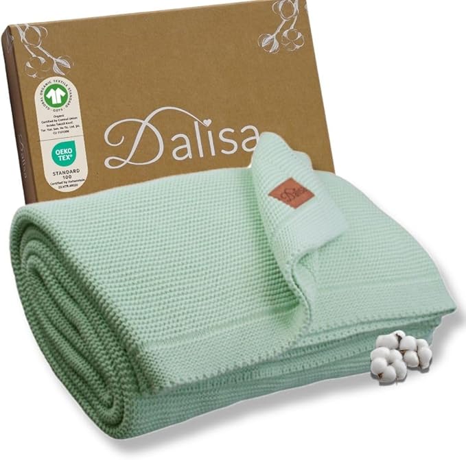 Dalisa 100% Organic Turkish Cotton Throw Blanket - GOTS Certified, Cozy - Perfect for Couch, Bed, and Home Decor - Boho Vintage Knit Alina (Sage, 66x82)