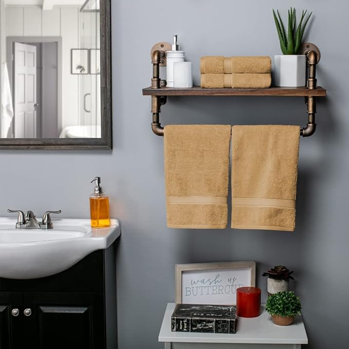 Superior Egyptian Cotton Pile Hand Towel Set of 4, Ultra Soft Luxury Towels, Thick Plush Essentials, Absorbent Heavyweight, Guest Bath, Hotel, Spa, Home Bathroom, Shower Basics, Toast