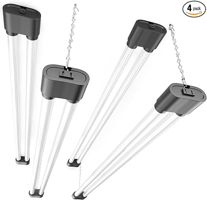 Ensenior 4 Pack Linkable LED Utility Shop Light, 4 FT, 4400 High Lumens, 36W Equivalent 280W, 5000K Daylight, 48 Inch Shop Light for Garage, Surface or Hanging Mount, Black, ETL Certified
