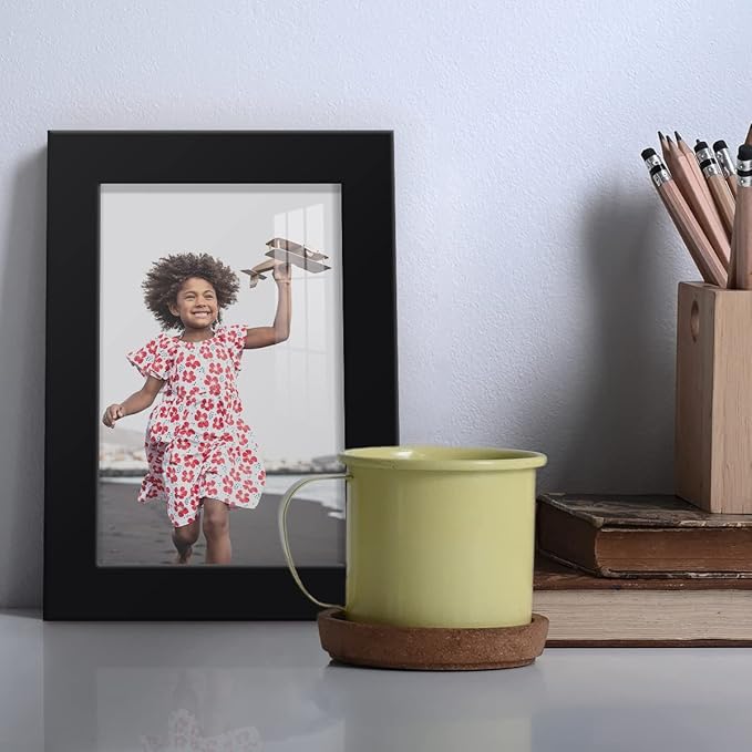 Renditions Gallery 4x6 inch Picture Frame High-end Modern Style, Made of Solid Wood and High Definition Glass Ready for Wall and Tabletop Photo Display, Black Frame