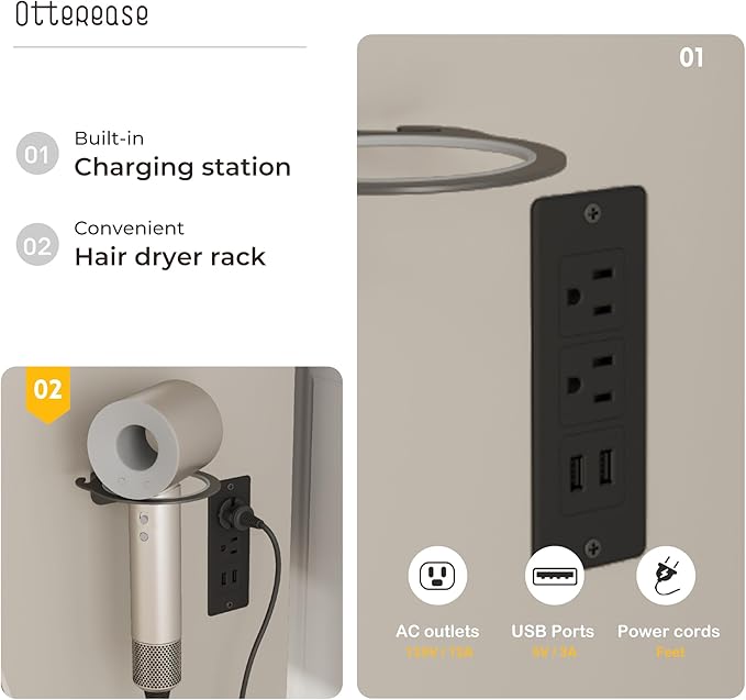 Vanity Desk with LED Lighted Mirror, Makeup Vanity with 3 Adjustable Lights, 2 Large Drawers and 4 Open Shelves, Gray Vanity with Storage Stool for Bedroom