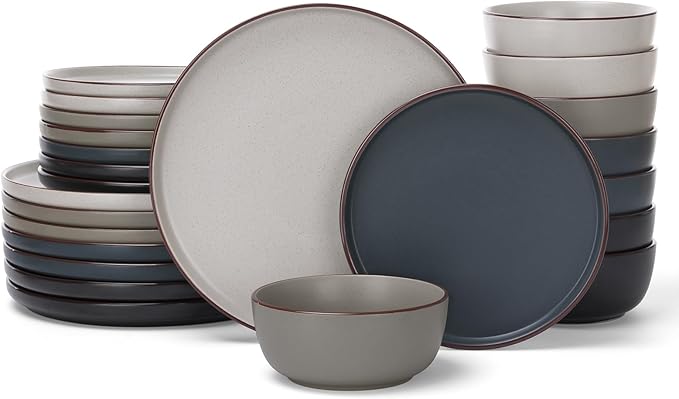 Famiware Mercury 24 Pieces Dinnerware Sets, Plates and Bowls Sets for 8, Microwave and Dishwasher Safe Dish Set, Multi-color