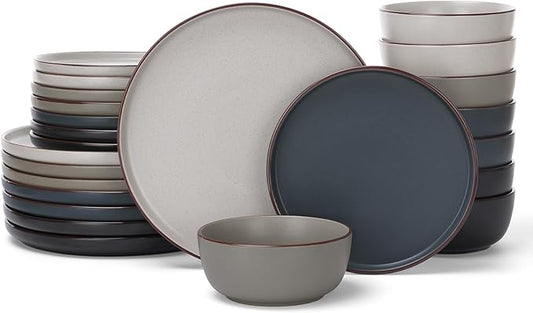 Famiware Mercury 24 Pieces Dinnerware Sets, Plates and Bowls Sets for 8, Microwave and Dishwasher Safe Dish Set, Multi-color