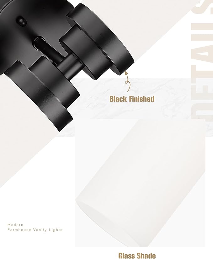 Emak 2 Light Black Vanity Lights for Bathroom, 22 Inch Bathroom Light Fixtures Modern Wall Sconces with Milk Glass Shade for Bathroom, Bedroom, Hallway, VL085-BK-ML-2