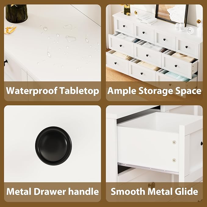 59.1" Wide Dressers & Chests of Drawers with Large Capacity Storage, Large Wooden Storage Organizer 10 Drawer Dresser for Bedroom（White）