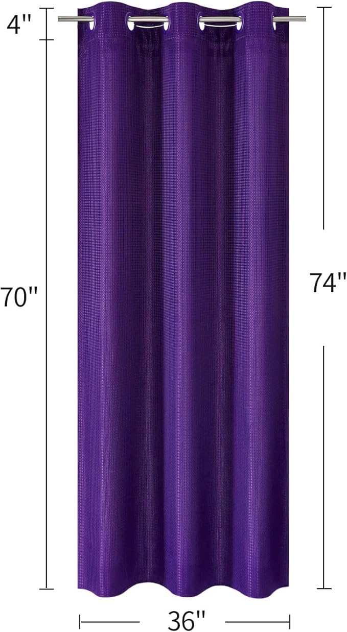 MitoVilla Purple Waffle Small Stall Shower Curtain 36 x 74, No Hooks Needed Half Size Narrow Waffle Weave Fabric Shower Curtain Set with Snap-in Liner for Lavender Modern Spa-Like Bathroom Decor