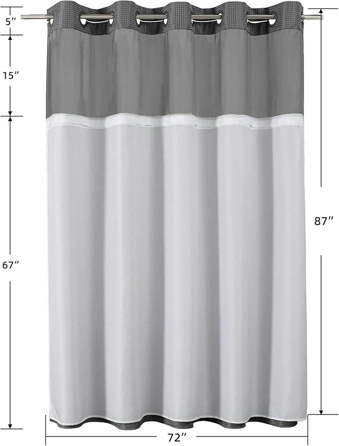 Colorful Star Extra Long Waffle Weave Shower Curtains, 256GSM Heavy Duty Shower Curtain with Snap in Fabric Liner, Hotel Style No Hook Waterproof Bathroom Curtain Set, 72 x 87 Inch, Charcoal Grey